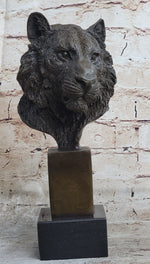 Tiger Bronze Metal Bust Statue Sculpture Tiger's Head Marble Base 10