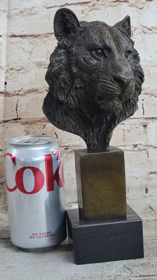 Tiger Bronze Metal Bust Statue Sculpture Tiger's Head Marble Base 10" x 5"