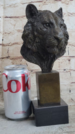 Tiger Bronze Metal Bust Statue Sculpture Tiger's Head Marble Base 10