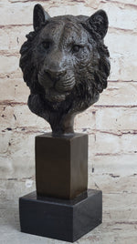 Tiger Bronze Metal Bust Statue Sculpture Tiger's Head Marble Base 10