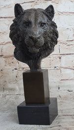 Tiger Bronze Metal Bust Statue Sculpture Tiger's Head Marble Base 10
