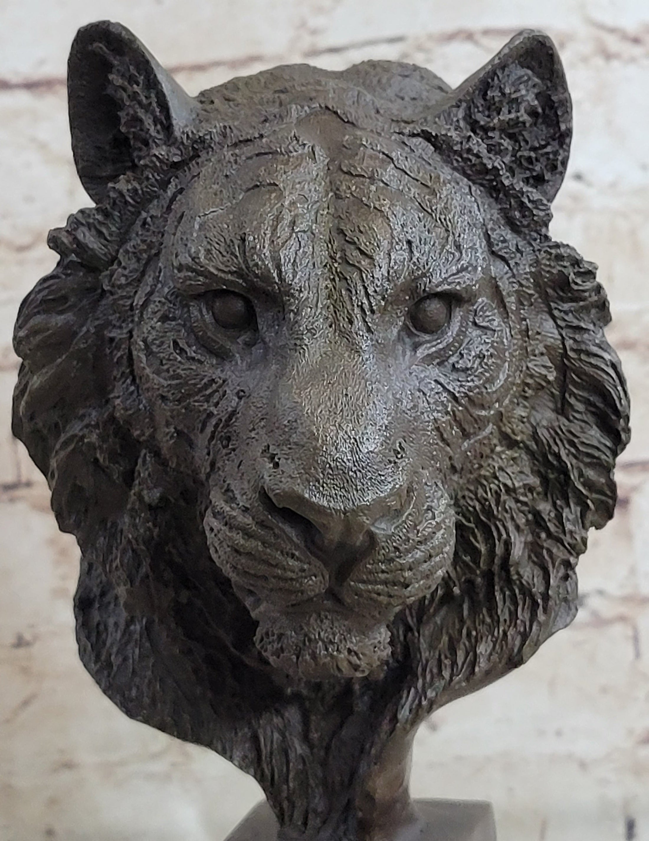 Tiger Bronze Metal Bust Statue Sculpture Tiger's Head Marble Base 10" x 5"