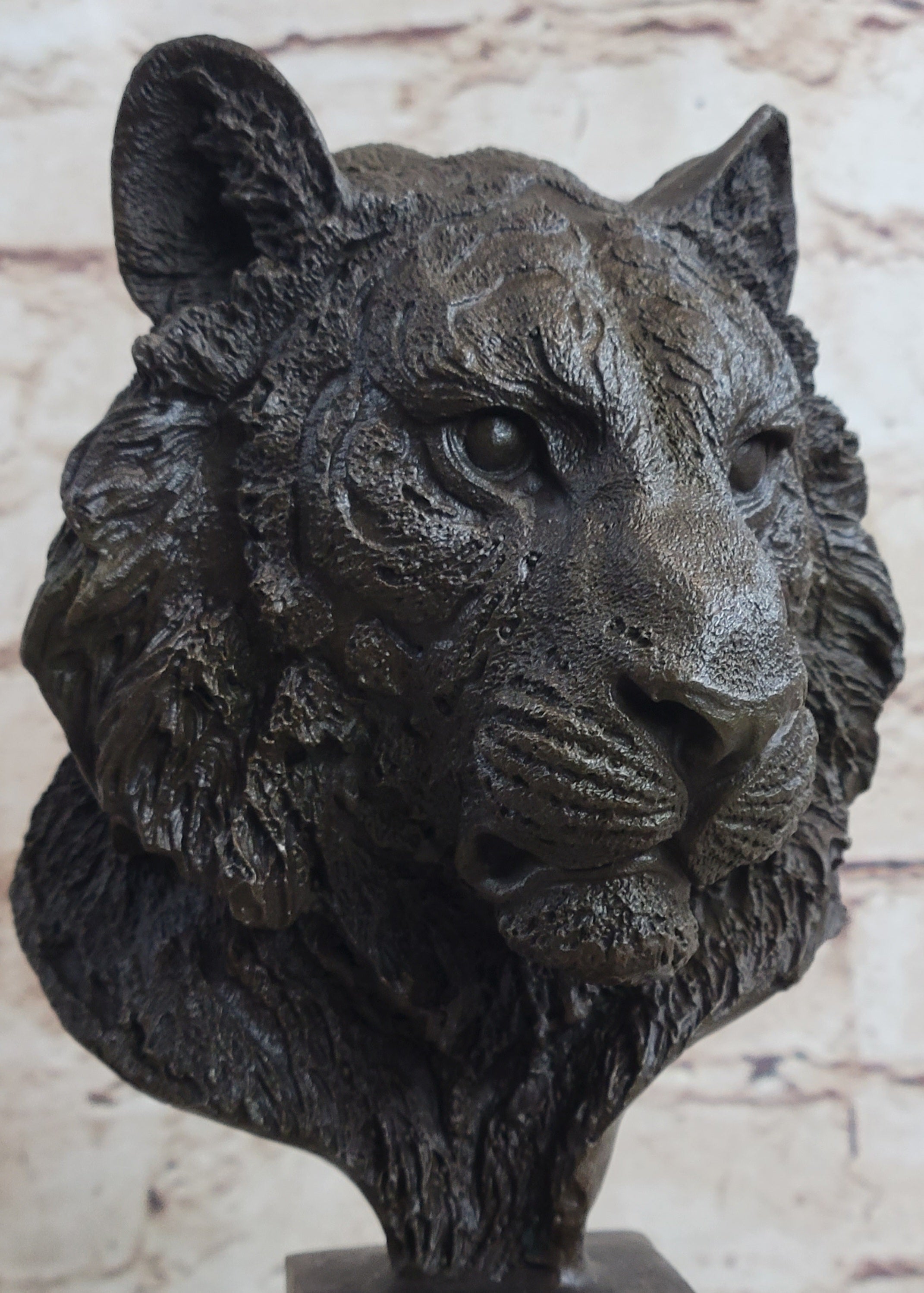 Tiger Bronze Metal Bust Statue Sculpture Tiger's Head Marble Base 10" x 5"
