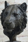 Load image into Gallery viewer, Tiger Bronze Metal Bust Statue Sculpture Tiger's Head Marble Base 10" x 5"
