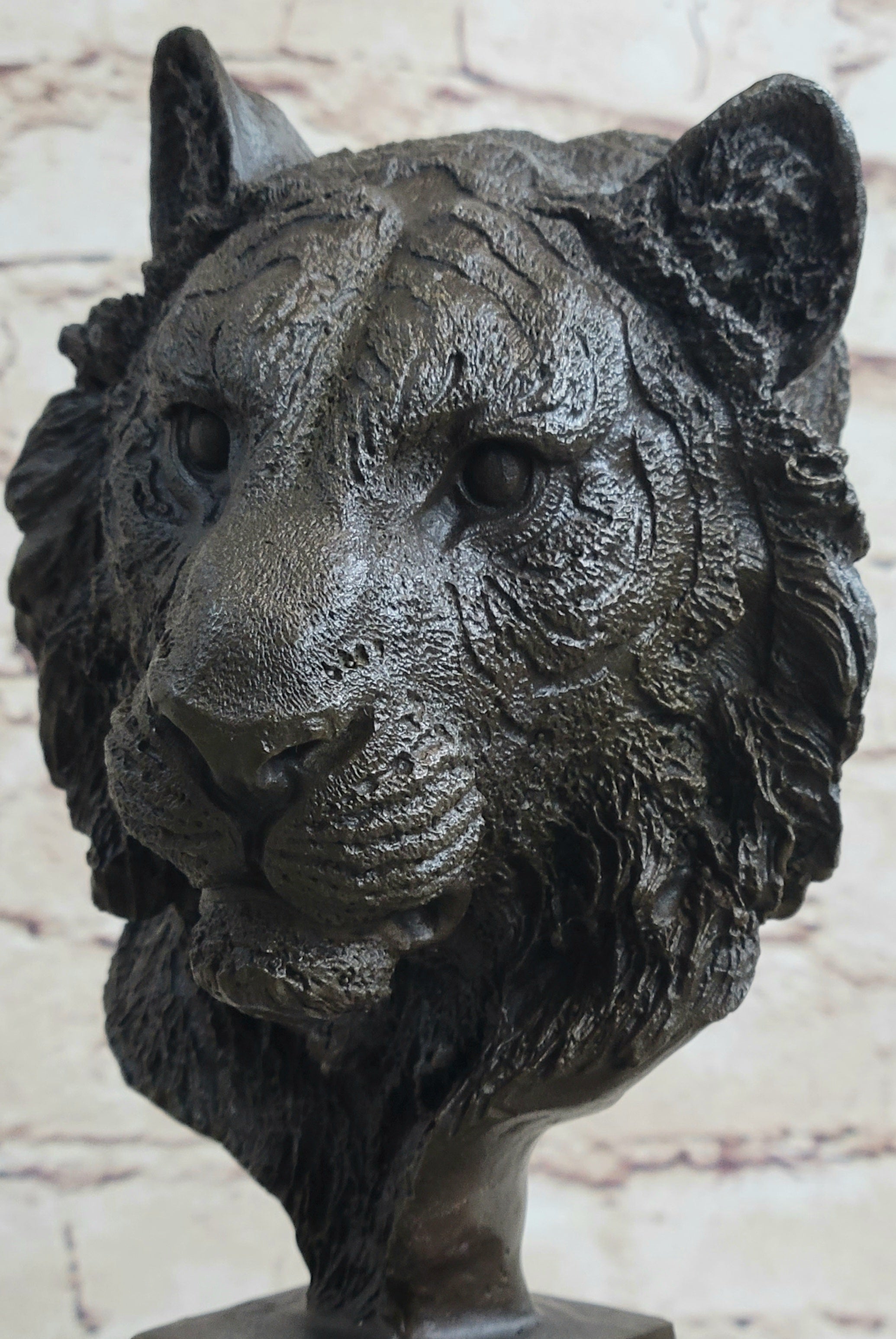 Tiger Bronze Metal Bust Statue Sculpture Tiger's Head Marble Base 10" x 5"