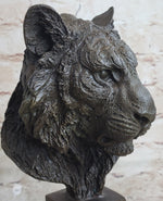Tiger Bronze Metal Bust Statue Sculpture Tiger's Head Marble Base 10