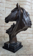 Load image into Gallery viewer, Two Horses Bust Sculpture Real Bronze Signed Original Equine Art by Milo on Marble Base
