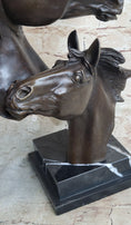 Load image into Gallery viewer, Two Horses Bust Sculpture Real Bronze Signed Original Equine Art by Milo on Marble Base
