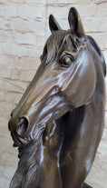 Load image into Gallery viewer, Two Horses Bust Sculpture Real Bronze Signed Original Equine Art by Milo on Marble Base
