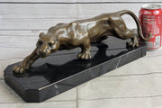 Cougar Puma Panther Mountain Lion Bronze Sculpture Statue on Marble Base