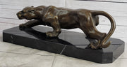 Cougar Puma Panther Mountain Lion Bronze Sculpture Statue on Marble Base