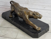 Cougar Puma Panther Mountain Lion Bronze Sculpture Statue on Marble Base
