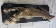 Cougar Puma Panther Mountain Lion Bronze Sculpture Statue on Marble Base
