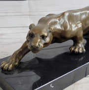 Cougar Puma Panther Mountain Lion Bronze Sculpture Statue on Marble Base