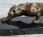 Cougar Puma Panther Mountain Lion Bronze Sculpture Statue on Marble Base