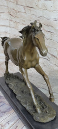 Load image into Gallery viewer, Galloping Stallion Horse Bronze Statue Sculpture Figure PJ Mene Marble Base 15" x 24"
