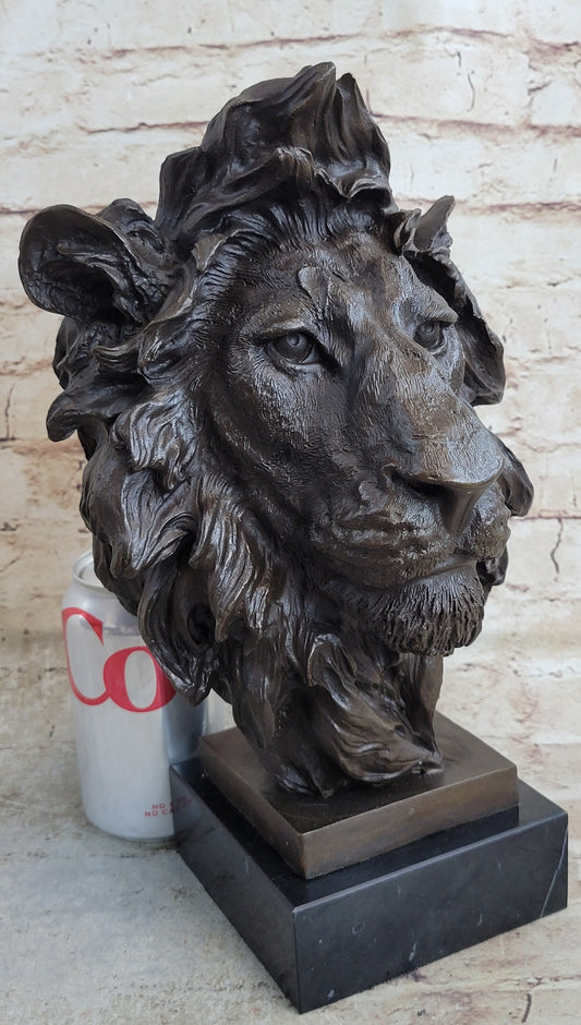 Bust Male Lion 100% Bronze Sculpture Statue Figurine Figure by Milo Art Deco NR