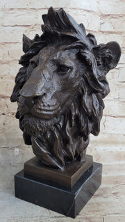Bust Male Lion 100% Bronze Sculpture Statue Figurine Figure by Milo Art Deco NR
