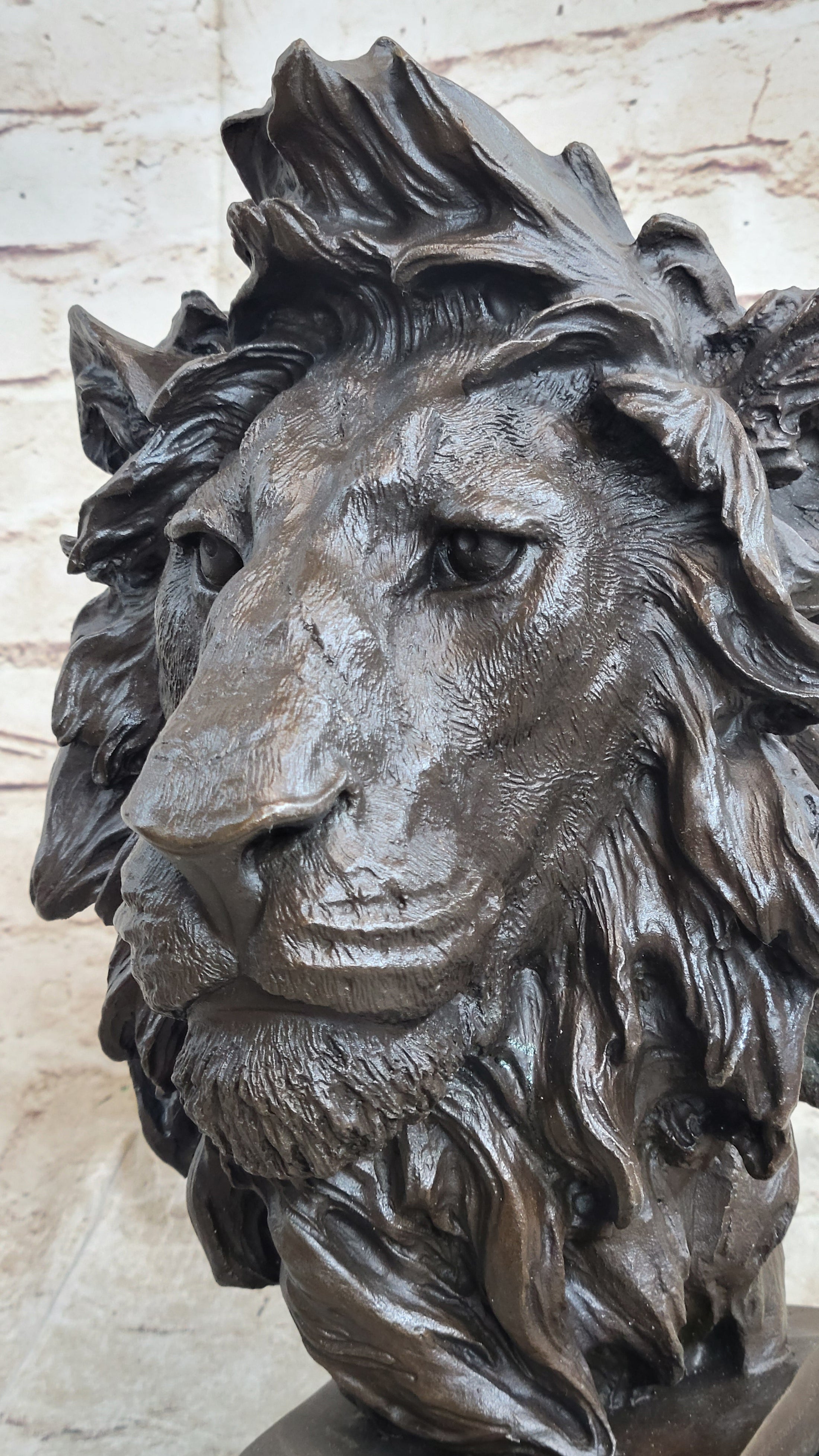 Bust Male Lion 100% Bronze Sculpture Statue Figurine Figure by Milo Art Deco NR