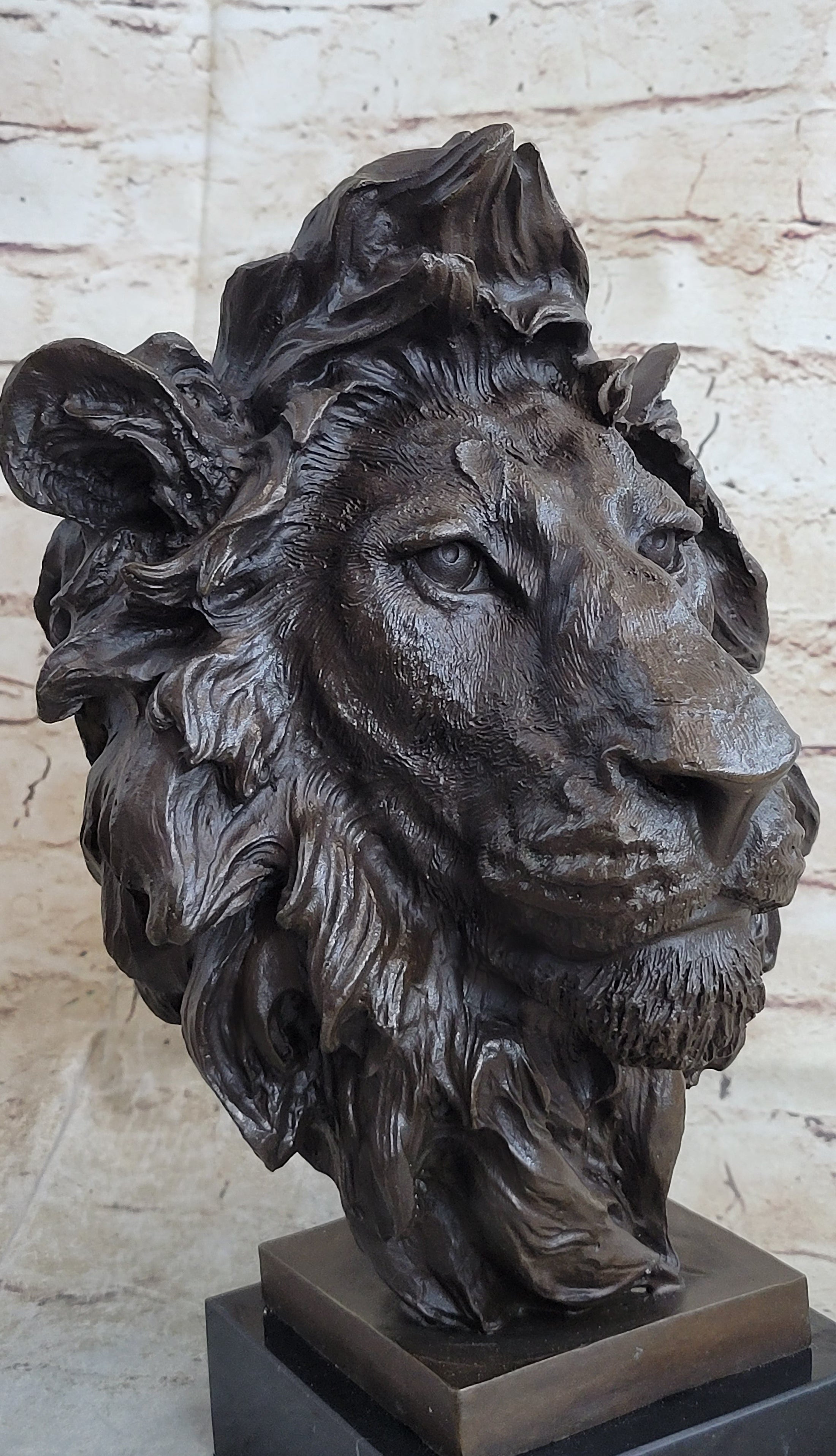Bust Male Lion 100% Bronze Sculpture Statue Figurine Figure by Milo Art Deco NR