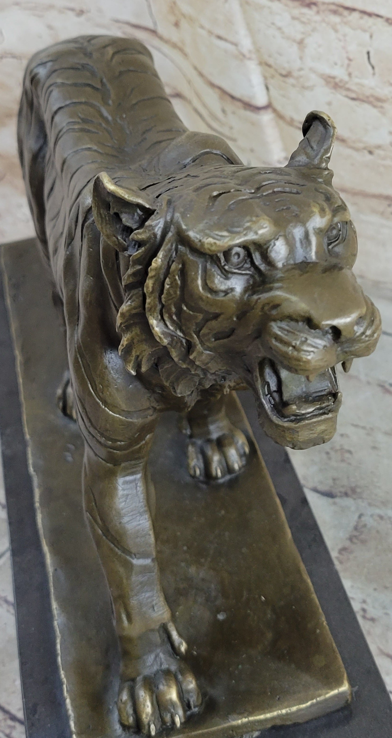 Signed Barye Cougar Lion Tiger Wild Animal Circus Cage Bronze Sculpture Statue