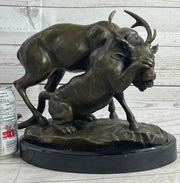 Mountain Lion Hunting Elk Deer by PJ Mene Bronze Statue Sculpture Wildlife Decor 11