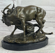 Mountain Lion Hunting Elk Deer by PJ Mene Bronze Statue Sculpture Wildlife Decor 11