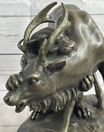 Mountain Lion Hunting Elk Deer by PJ Mene Bronze Statue Sculpture Wildlife Decor 11