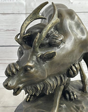 Mountain Lion Hunting Elk Deer by PJ Mene Bronze Statue Sculpture Wildlife Decor 11