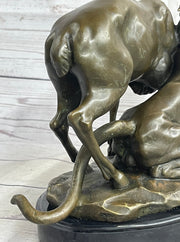 Mountain Lion Hunting Elk Deer by PJ Mene Bronze Statue Sculpture Wildlife Decor 11