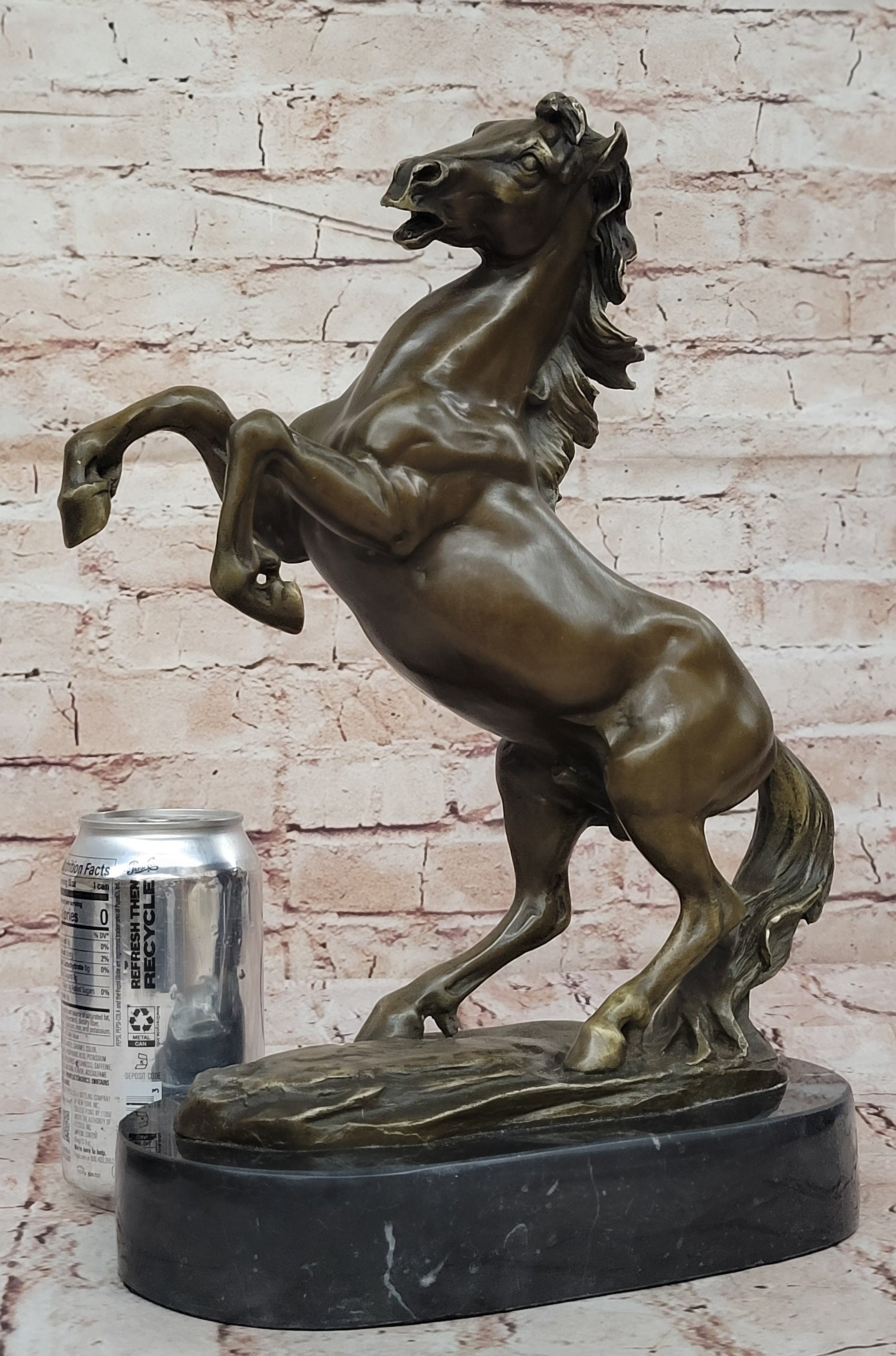 Rearing Stallion Horse Bronze Sculpture Statue Figure on Marble Base by Lecourtier 