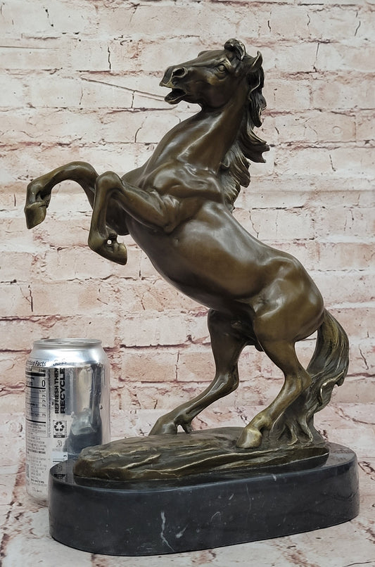 Rearing Stallion Horse Bronze Sculpture Statue Figure on Marble Base by Lecourtier 