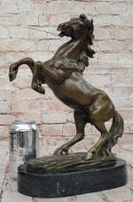 Rearing Stallion Horse Bronze Sculpture Statue Figure on Marble Base by Lecourtier 