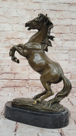 Rearing Stallion Horse Bronze Sculpture Statue Figure on Marble Base by Lecourtier 