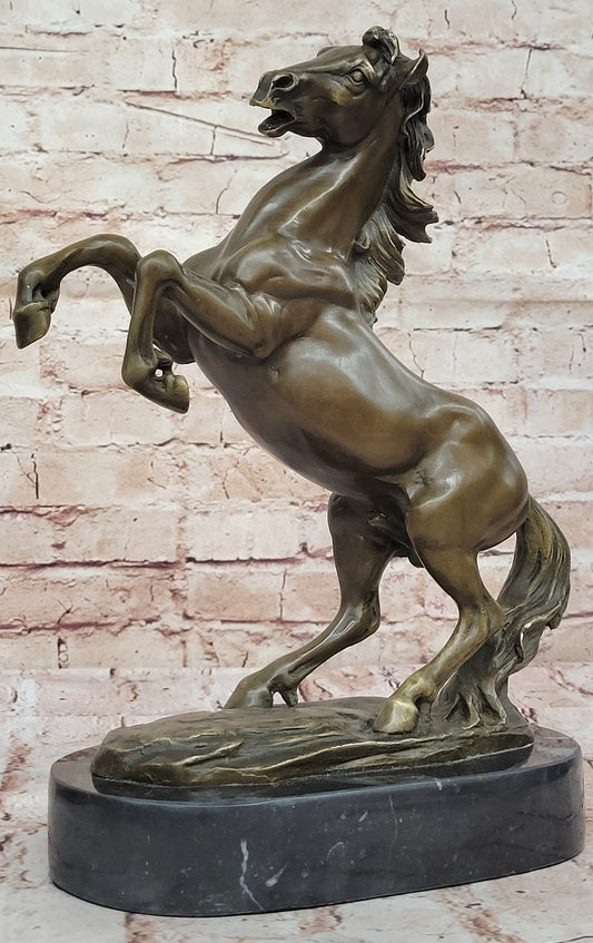 Rearing Stallion Horse Bronze Sculpture Statue Figure on Marble Base by Lecourtier 