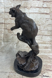 Cougar Panther Jaguar Cat Collector Bronze Marble Base Bookend Statue Art Decor