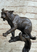 Cougar Panther Jaguar Cat Collector Bronze Marble Base Bookend Statue Art Decor