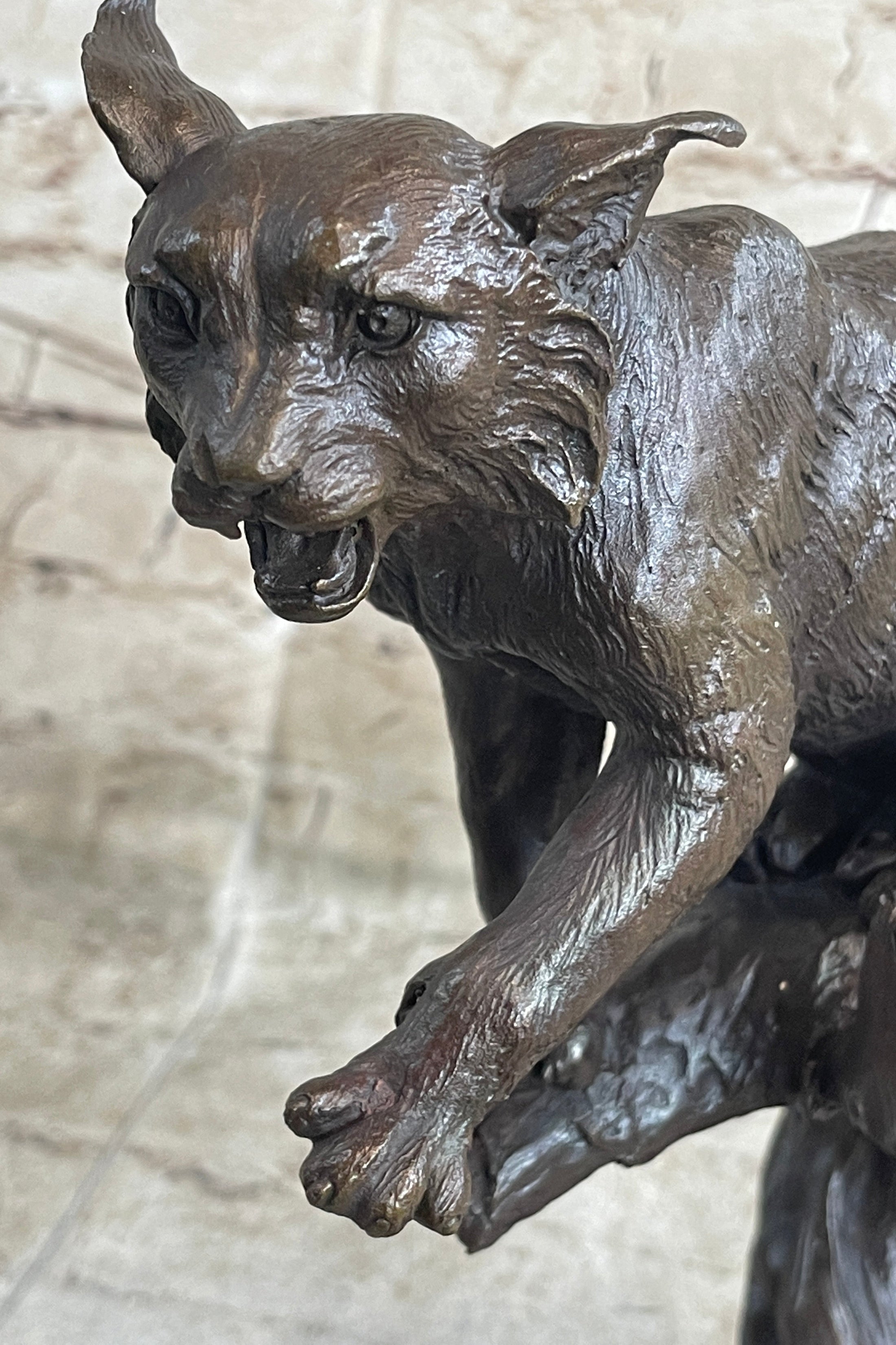 Cougar Panther Jaguar Cat Collector Bronze Marble Base Bookend Statue Art Decor