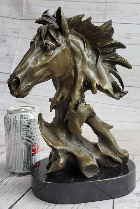 Abstract Horse Bust Bronze Statue Sculpture Modern Art Original Equestrian Decor 12" x 9"
