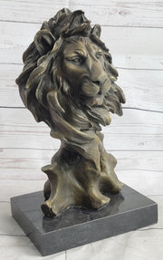 Male Lion Abstract Modern Bust Statue Sculpture Bronze Metal on Marble 12