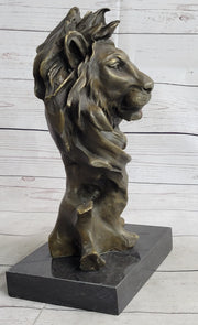 Male Lion Abstract Modern Bust Statue Sculpture Bronze Metal on Marble 12