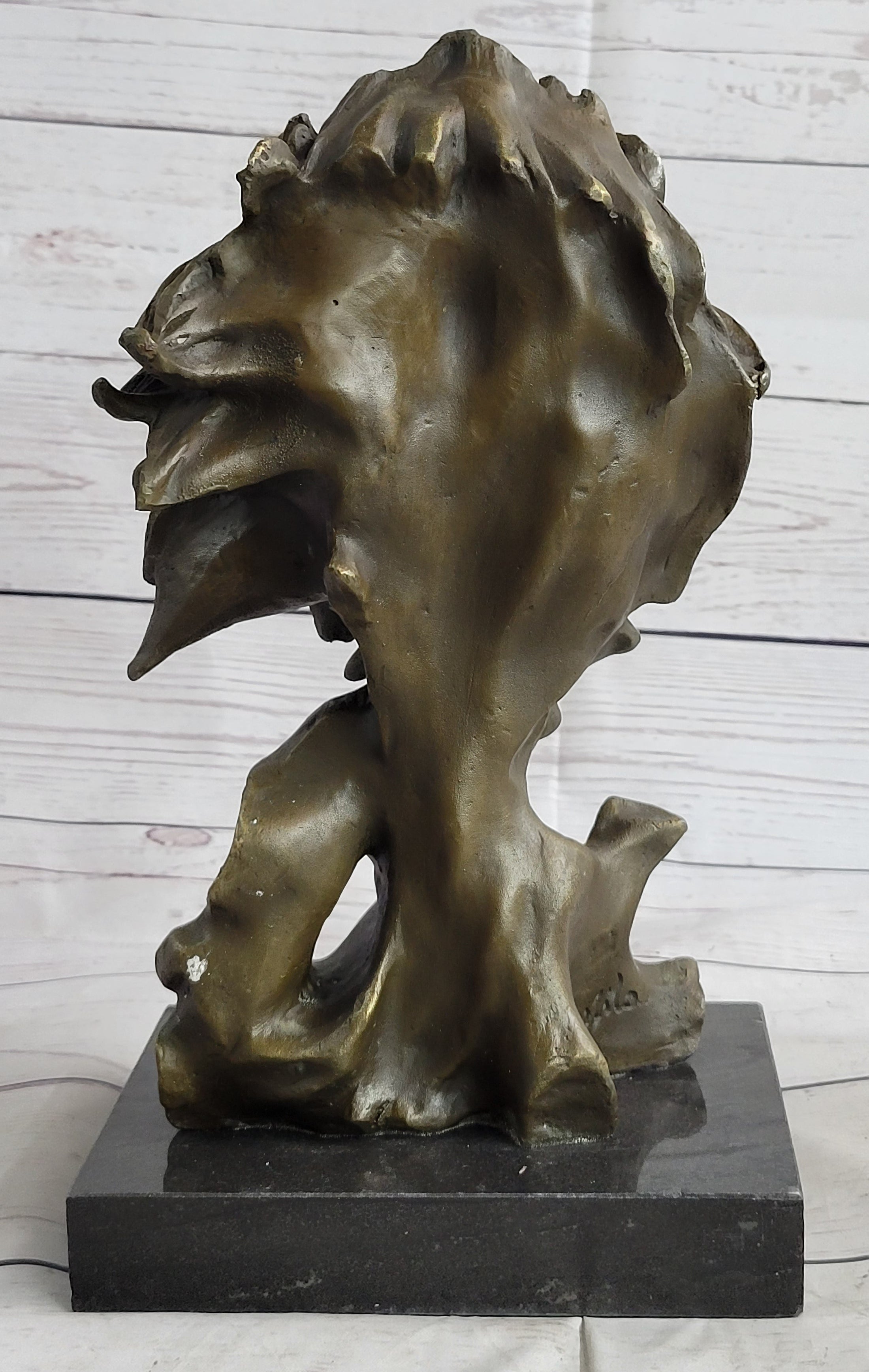 Male Lion Abstract Modern Bust Statue Sculpture Bronze Metal on Marble 12" x 7"