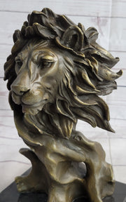 Male Lion Abstract Modern Bust Statue Sculpture Bronze Metal on Marble 12
