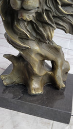 Male Lion Abstract Modern Bust Statue Sculpture Bronze Metal on Marble 12
