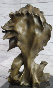 Male Lion Abstract Modern Bust Statue Sculpture Bronze Metal on Marble 12