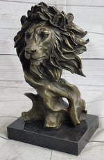 Male Lion Abstract Modern Bust Statue Sculpture Bronze Metal on Marble 12