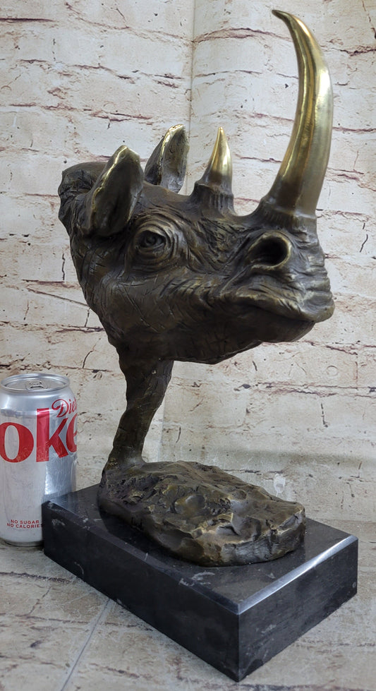 Rhinoceros Rhino Bronze Metal Handmade Statue Sculpture Modern Art 14" x 10"