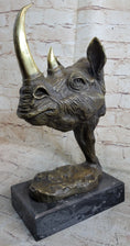 Load image into Gallery viewer, Rhinoceros Rhino Bronze Metal Handmade Statue Sculpture Modern Art 14" x 10"

