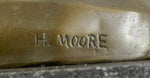 Handcrafted Henry Moore Mountain Lion Bronze Sculpture Marble Base Figurine