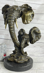 Elephant Family Abstract Bronze Bust Statue Sculpture Head Signed Modern Art 16